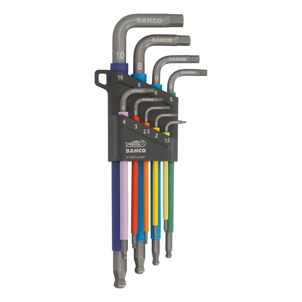 LLAVES ALLEN HEXAGONALES CON BOLA 1.5 mm -10 mm, DE COLORES, JUEGO DE 9 PIEZAS