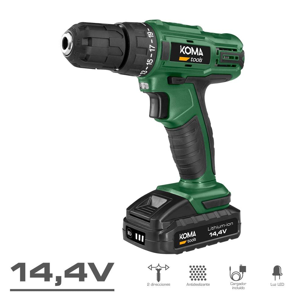 KIT TALADRO ATORNILLADOR 14,4 V CON BATERÍA 1500 mAh Y CARGADOR