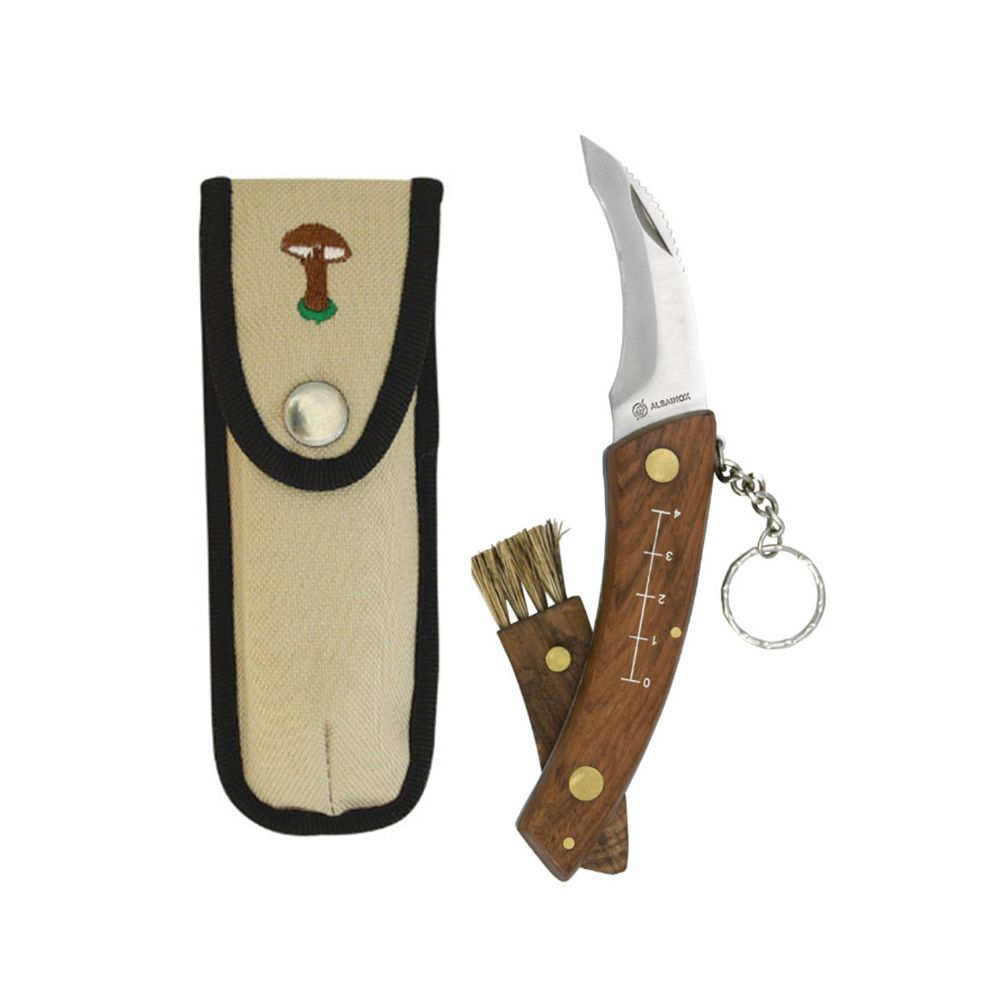 NAVAJA SETAS ACERO INOXIDABLE CON LLAVERO + FUNDA HOJA 7,5 cm