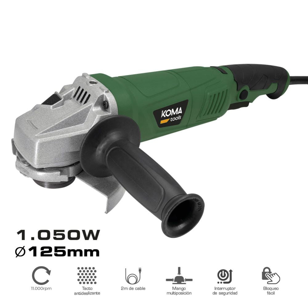 AMOLADORA ANGULAR ELECTRICA CON MALETÍN, Ø125 mm, 1050 W