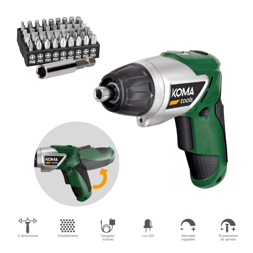 ATORNILLADOR RECARGABLE, 3,6 V CON CARGADOR, 54 PUNTAS + PORTAPUNTAS