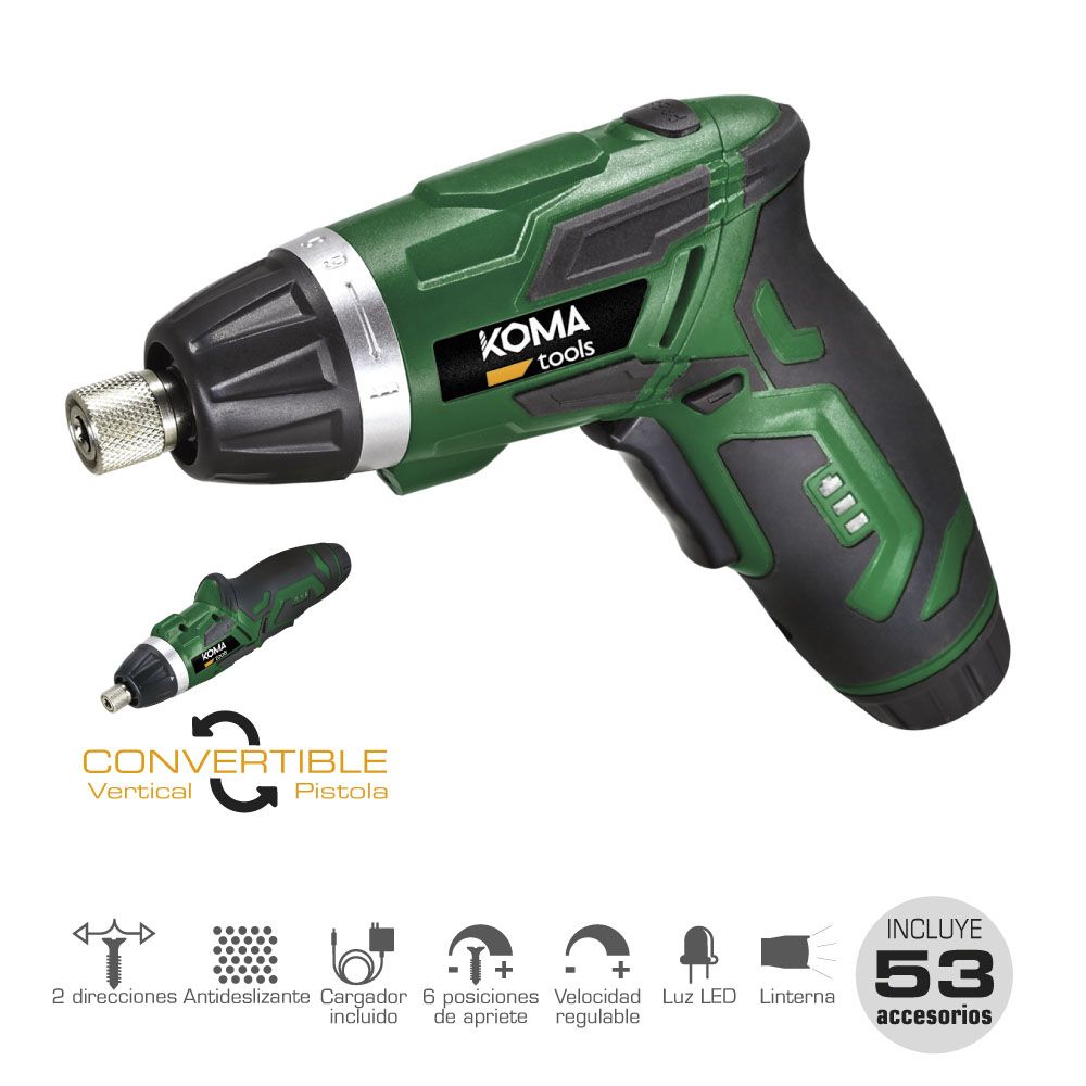 KIT ATORNILLADOR RECARGABLE 3,6 V CON 53 ACCESORIOS Y CARGADOR