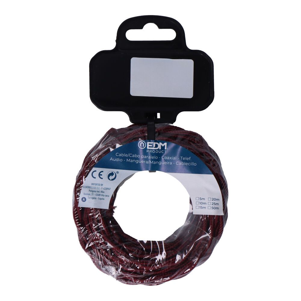 CARRETE CABLE TEXTIL TRENZADO H03VV-F 2 x 0,75 mm² BURDEOS, 5 m