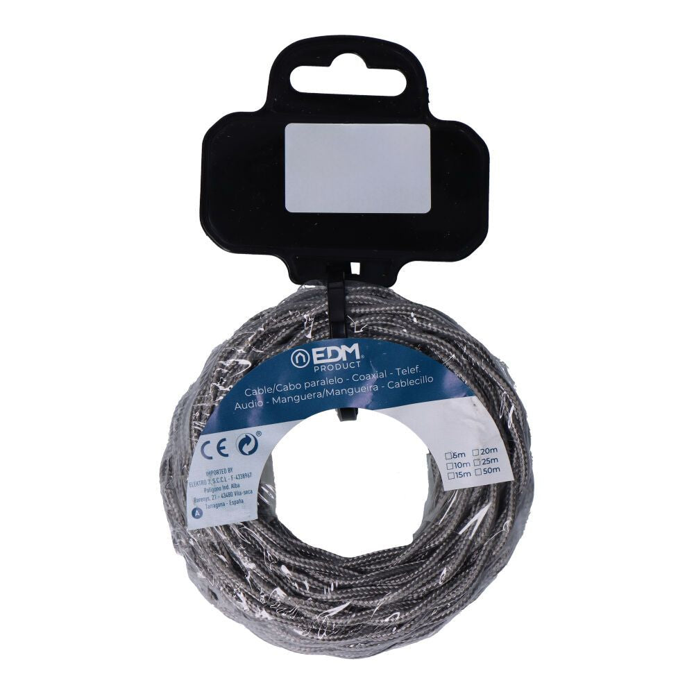 CARRETE CABLE TEXTIL TRENZADO H03VV-F 2 x 0,75 mm² GRIS OSCURO, 5 m