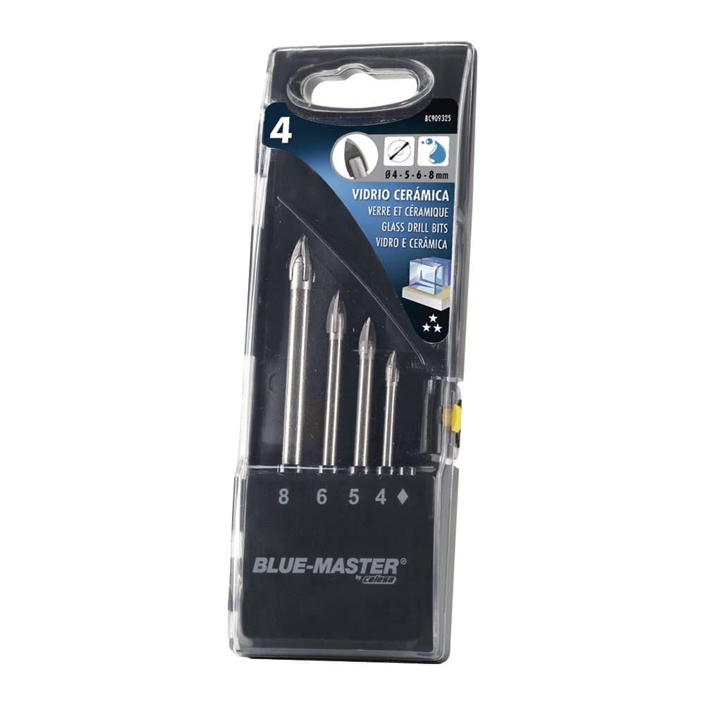 BROCAS ESTÁNDAR PUNTA DE LANZA, CRISTAL Y PORCELÁNICO Ø4-5-6-8 mm, JUEGO 4 PIEZAS