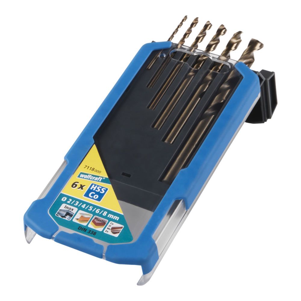 BROCAS PARA METAL HSS COBALTO RECTIFICADA, Ø2,00 - 8,00 mm, JUEGO 6 PIEZAS