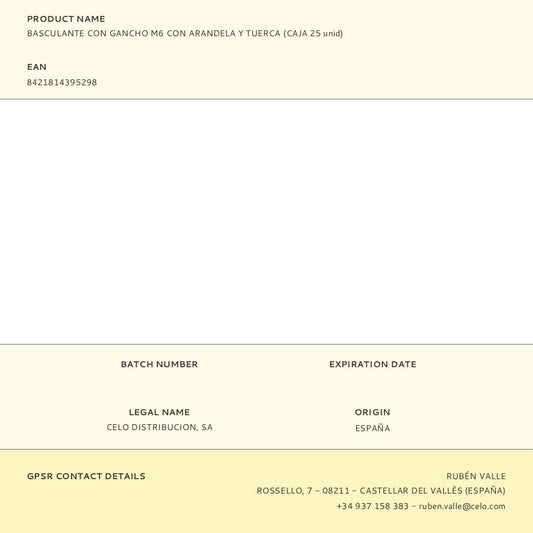 BASCULANTE CON GANCHO M6 CON ARANDELA Y TUERCA (CAJA 25 unid)