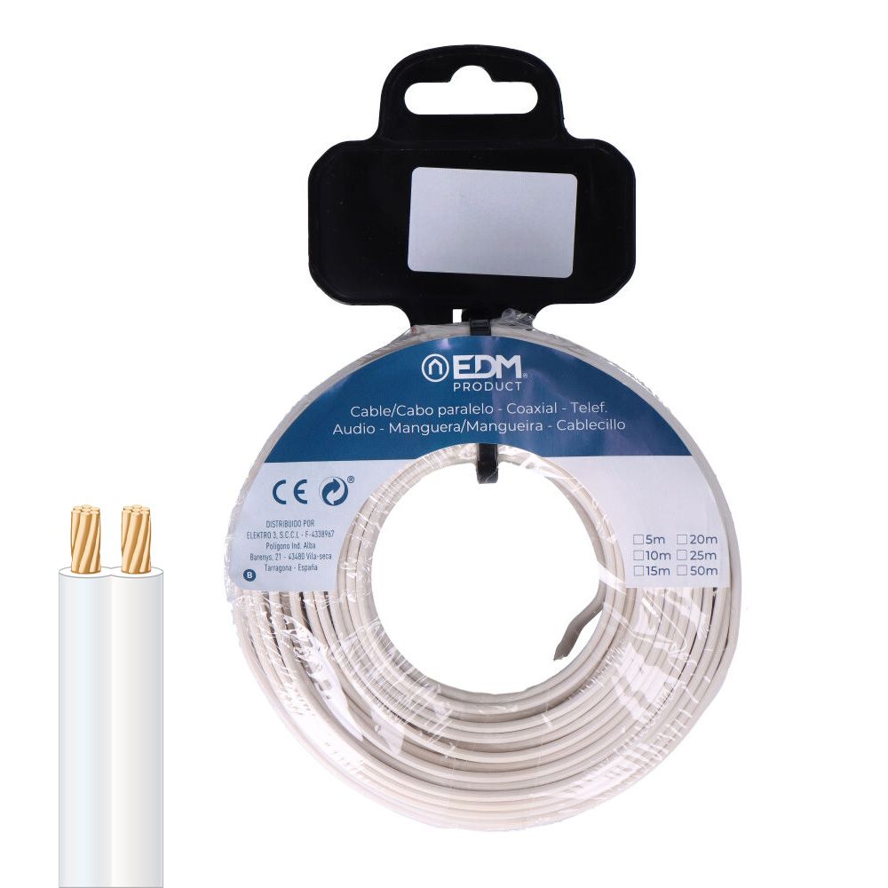 CARRETE CABLE PARALELO 2x0,50mm BLANCO 15m (AUDIO)