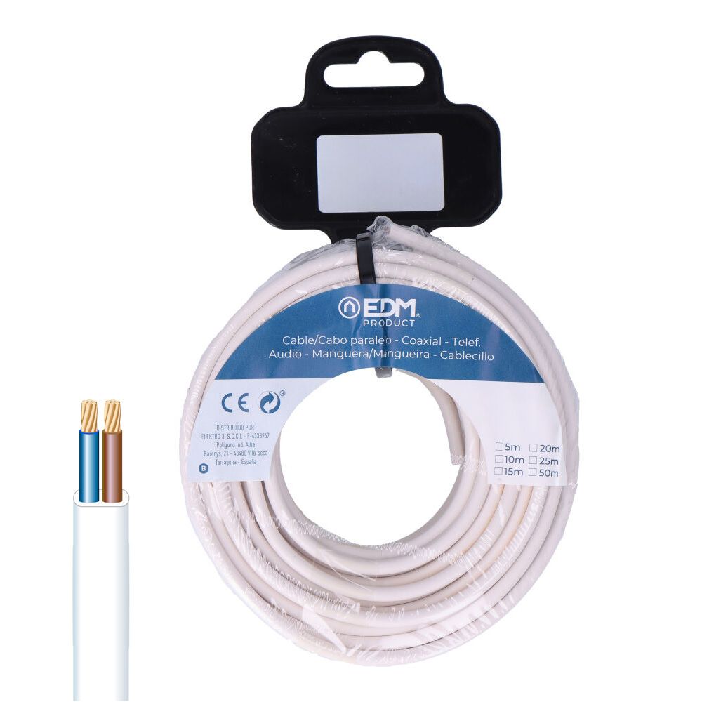 CARRETE MANGUERA PLANA H05VVH2-F 2 x 1,00 mm² BLANCA, 10 m
