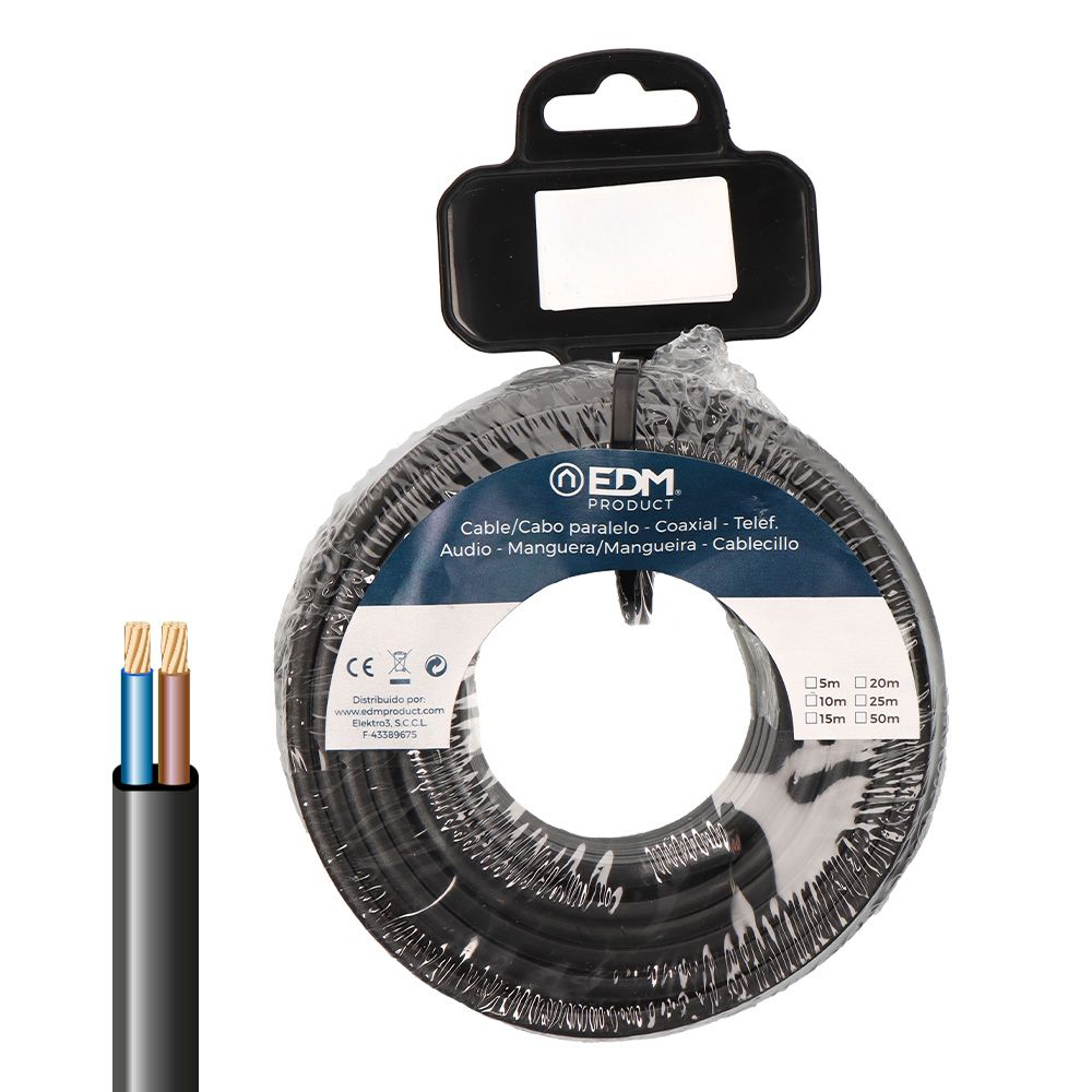 CARRETE CABLE PARALELO PLANO VVK(H2) 06/1KV 2 x 2,50 mm² NEGRA, 25 m
