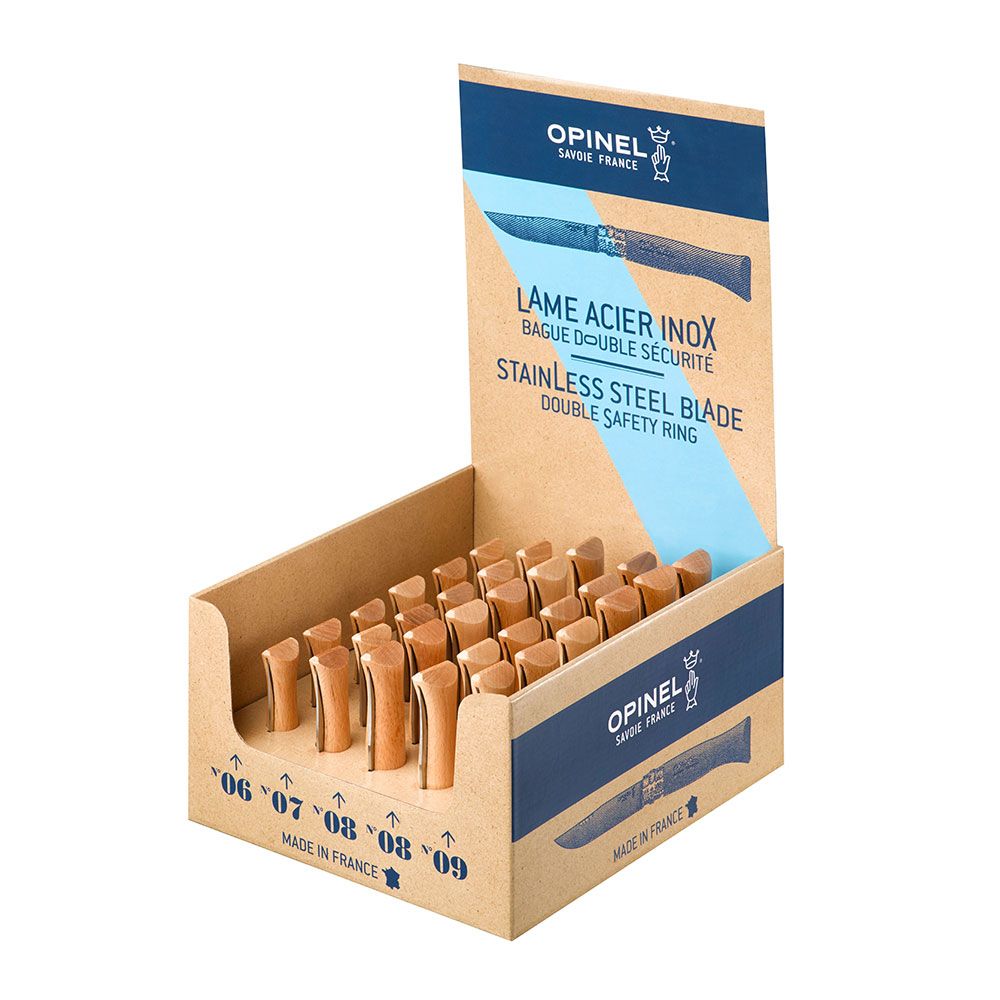EXPOSITOR NAVAJAS OPINEL ACERO INOXIDABLE, 30 uds (Nº6, Nº7, Nº9 6 uds, Nº8 12 uds DE CADA NUMERO)