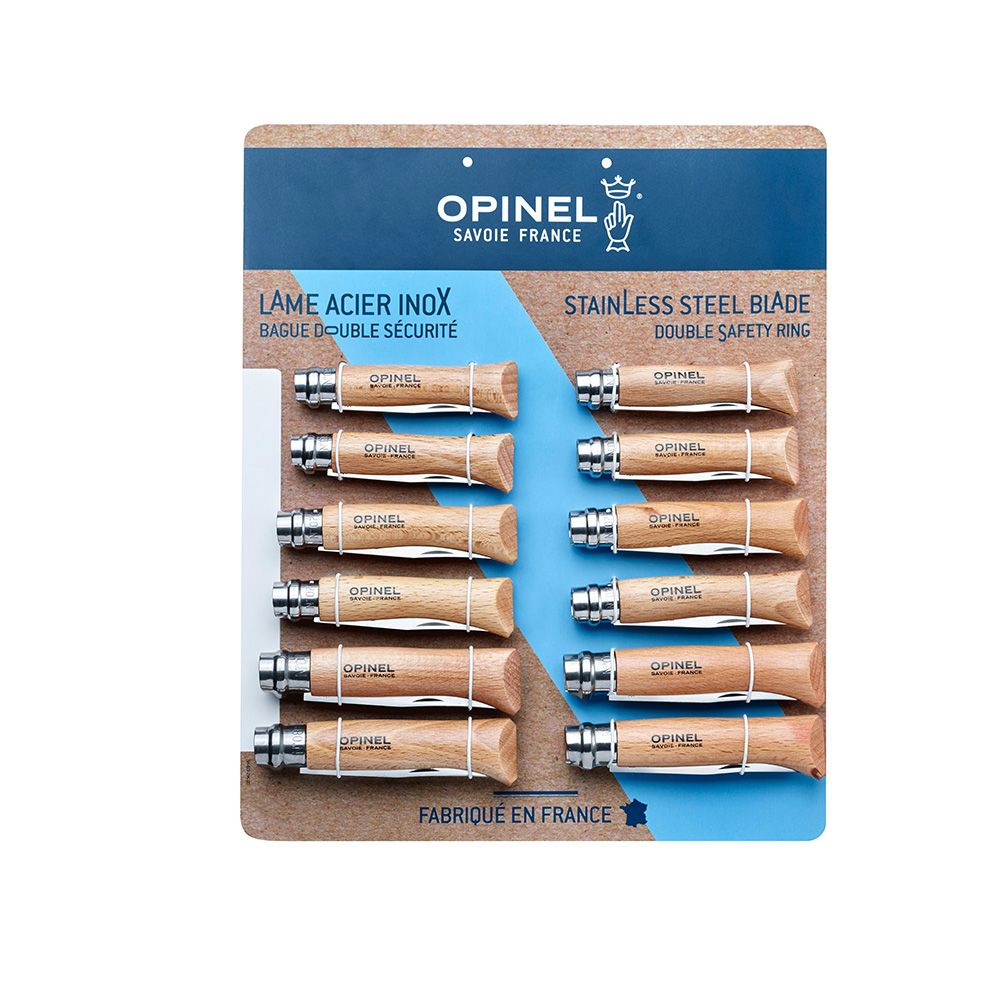 EXPOSITOR NAVAJAS OPINEL ACERO INOXIDABLE, 12 uds (Nº6, Nº7, Nº8, 4 uds DE CADA NUMERO)