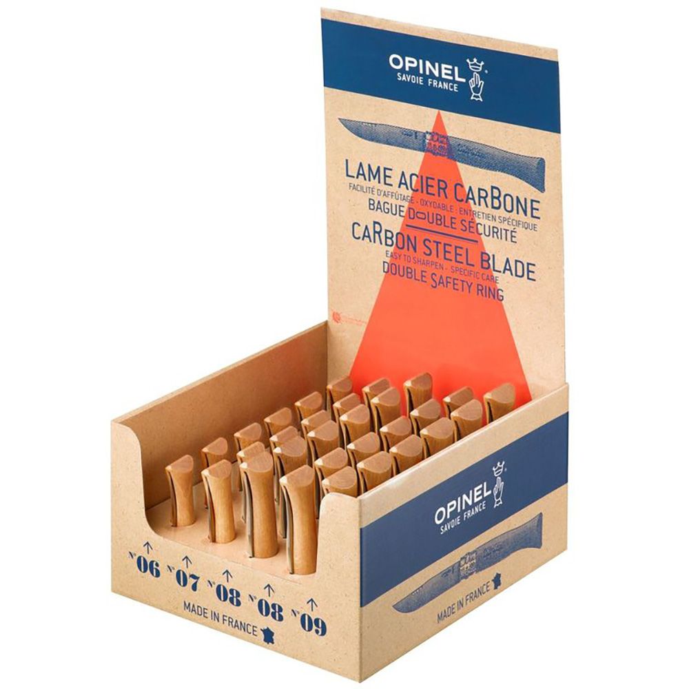 EXPOSITOR NAVAJAS OPINEL ACERO AL CARBONO, 30 uds (Nº6, Nº7, Nº9 6 uds, Nº8 12 uds DE CADA NUMERO)