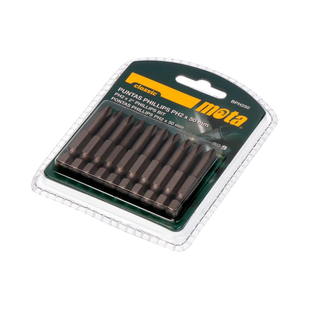 PUNTAS PHILLIPS PH2 x 50 mm ¼ pulg ACERO, 10 uds