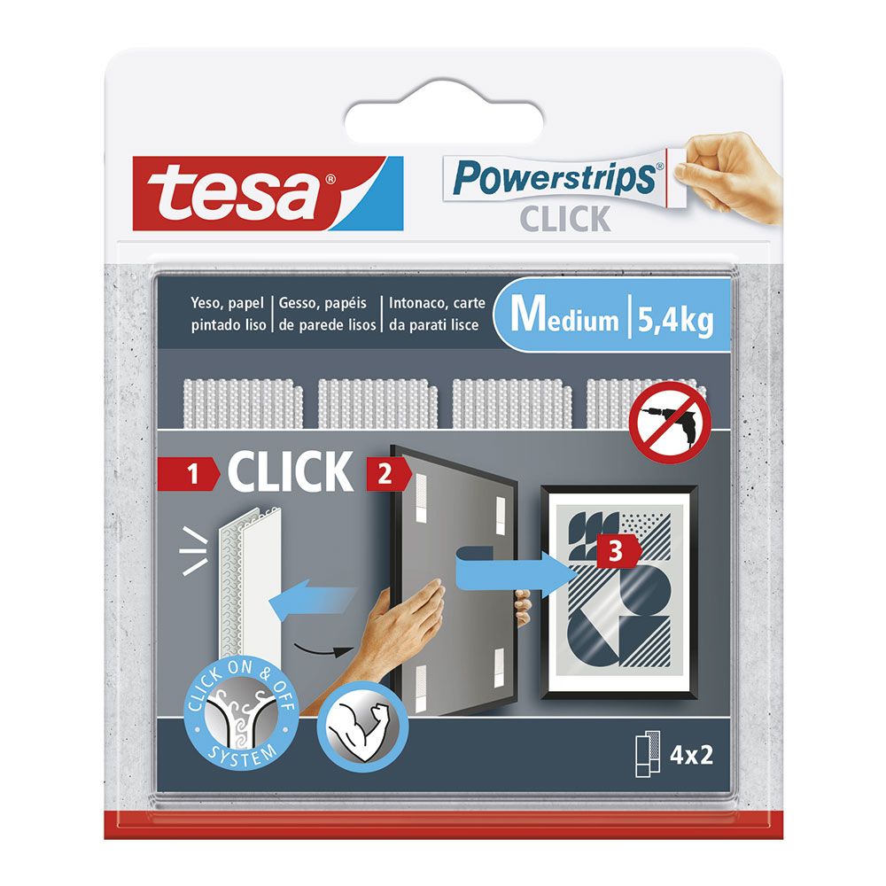 TIRAS CUELGA CUADROS POWERSTRIPS CLICK, CARGA MÁXMA 5,4 kg, 4 PARES DE TIRAS, 8 x 2 cm
