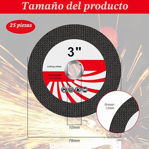 Caja 25 Discos de Corte Qibivfo 75x1.2x10mm (Metal/Inox)