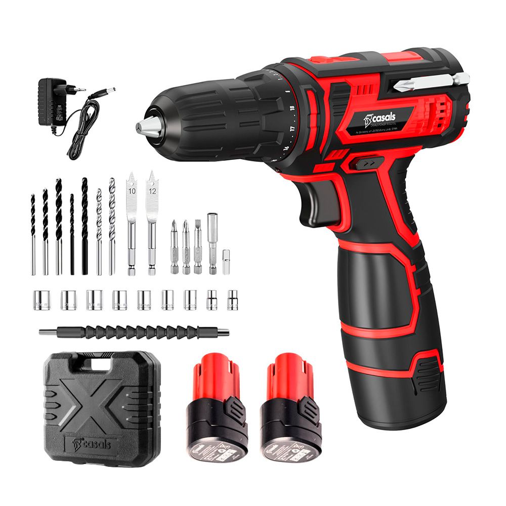 KIT TALADRO ATORNILLADOR 12 V CON 2 BATERÍAS 1500 mAh LITIO Y CARGADOR