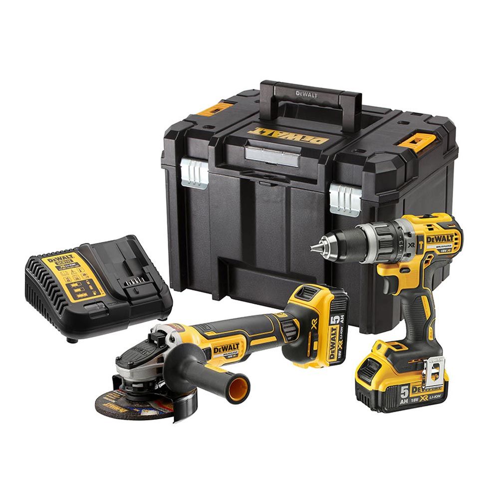 KIT TALADRO PERCUTOR XR 18V + DCG405 AMOLADORA CON 2 BATERÍAS LI-ION 5AH + MALETÍN TSTAK VI
