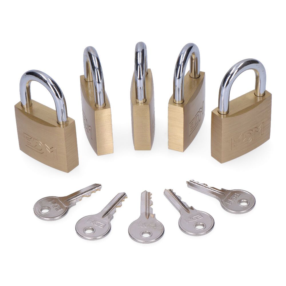 PACK 5 CANDADOS DE LATÓN ARCO NORMAL 5 LLAVES IGUALES, 40 mm