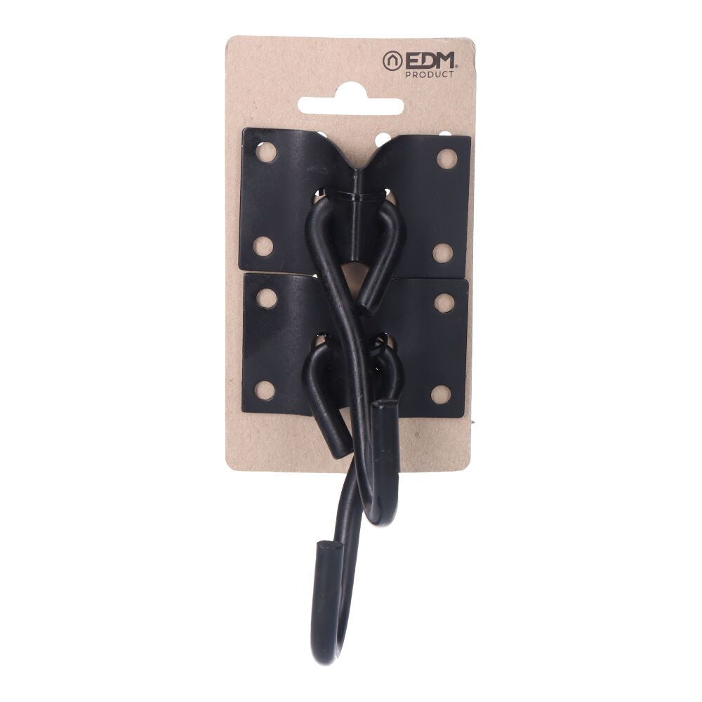 2 unid. PLACA CON GANCHO COLGADOR DE HAMACA 70x45mm NEGRA