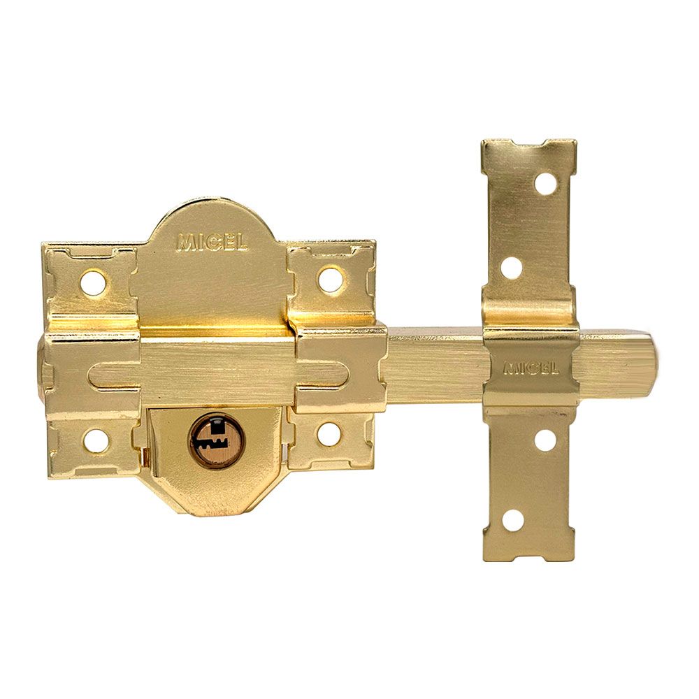 CERROJO, SEGURIDAD, SOBREPONER, MODELO CRR11, DE ACERO CON ACABADO LATÓN SATINADO, 86L/50 mm, CON 5 LLAVES Y CADENILLA