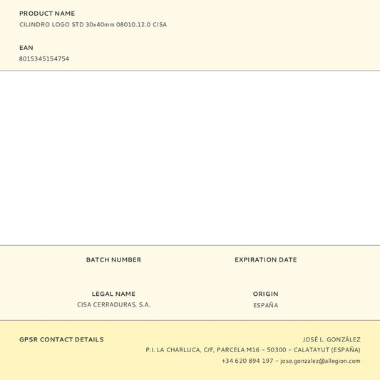 CILINDRO LOGO STD 30x40mm 08010.12.0 CISA