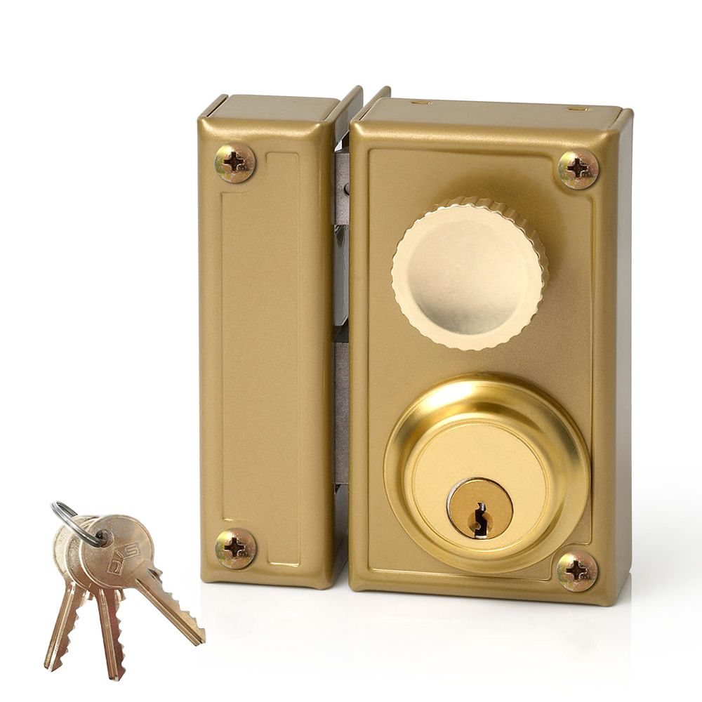 CERRADURA, SOBREPONER, MODELO 34-6I, GOLPE Y LLAVE, CON POMO, CAJA 60 mm, CILINDRO 52 mm, MANO IZQUIERDA