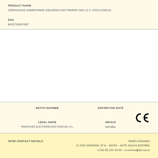CERRADURA, SOBREPONER, MODELO C-C922I, SIN TIRADOR, MANO IZQUIERDA