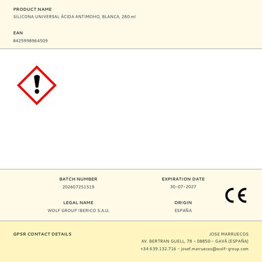 SILICONA UNIVERSAL ÁCIDA ANTIMOHO, BLANCA, 280 ml