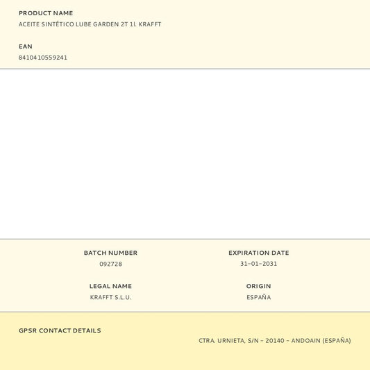 ACEITE SINTÉTICO LUBE GARDEN 2T 1l. KRAFFT