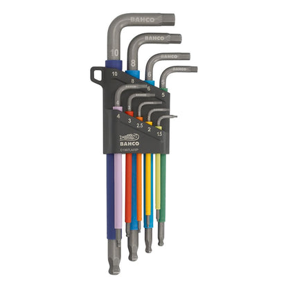 LLAVES ALLEN HEXAGONALES CON BOLA 1.5 mm -10 mm, DE COLORES, JUEGO DE 9 PIEZAS