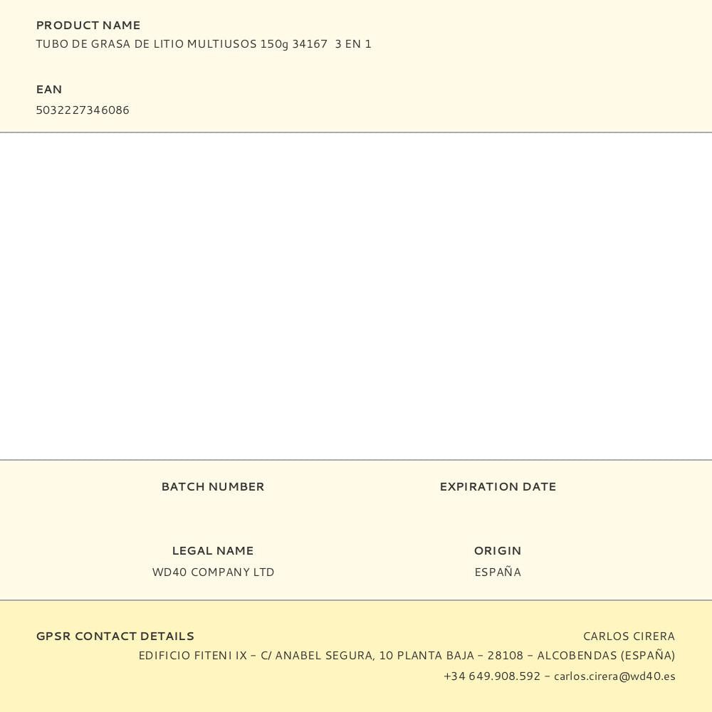 GRASA DE LITIO MULTIUSOS 3 EN 1 TUBO 150 g