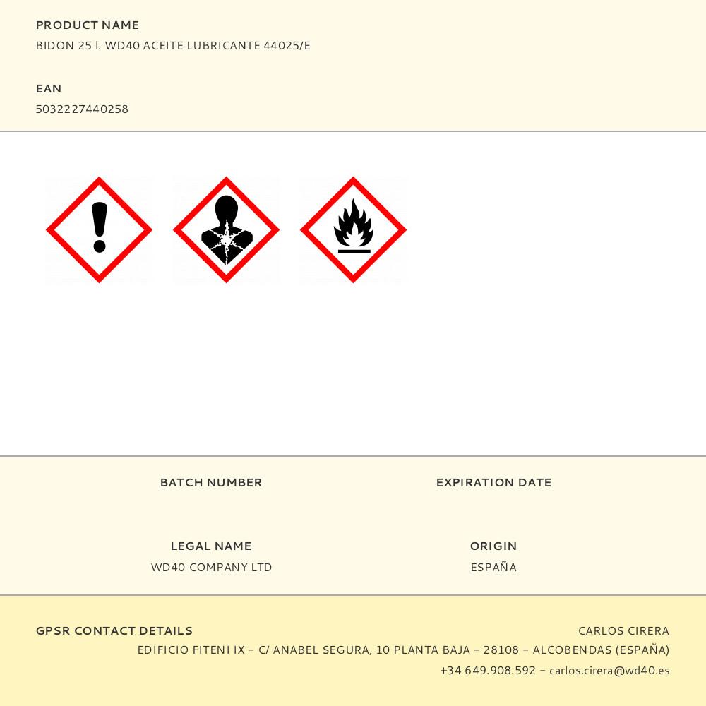 BIDON 25 l. WD40 ACEITE LUBRICANTE 44025/E