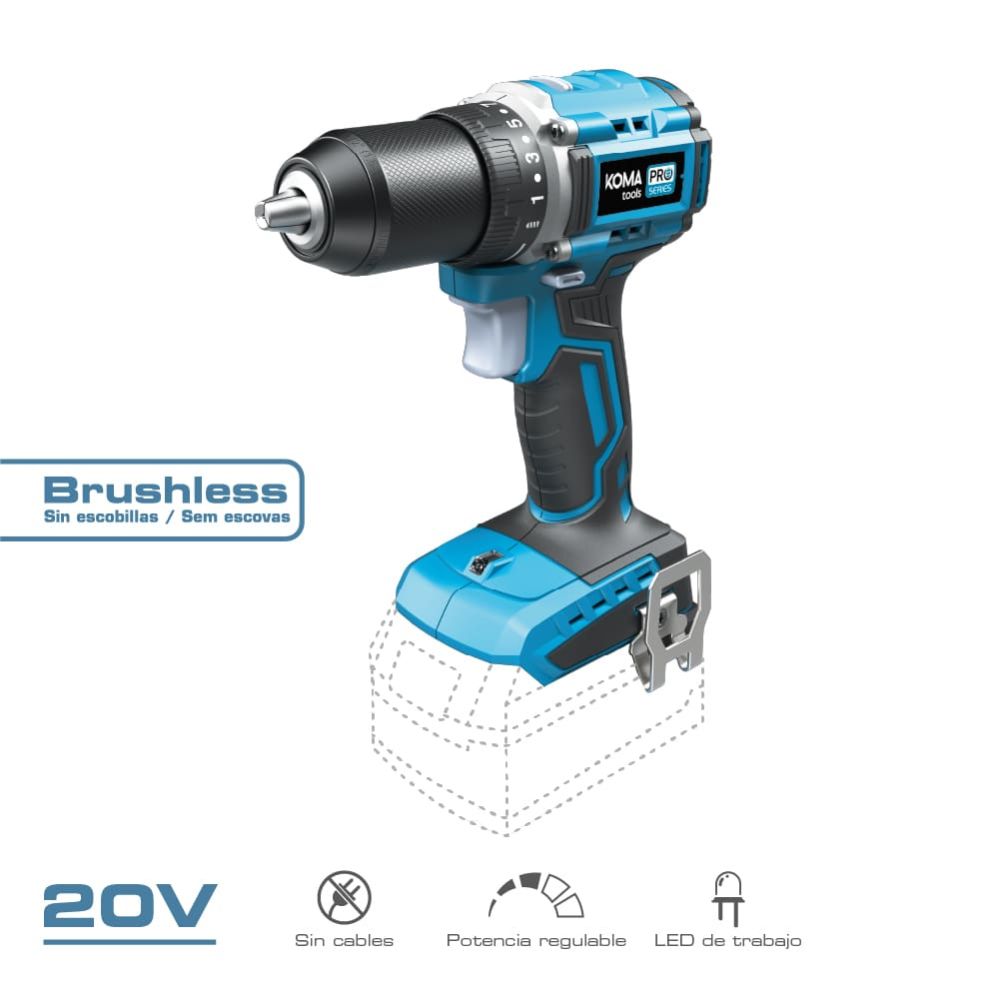 TALADRO ATORNILLADOR COMPACTO BRUSHLESS 20 V SIN BATERÍA NI CARGADOR