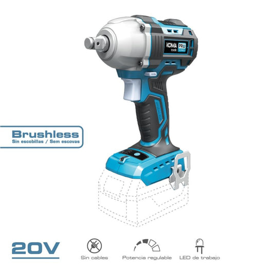 LLAVE DE IMPACTO BRUSHLESS 20 V 450 Nm SIN BATERÍA NI CARGADOR