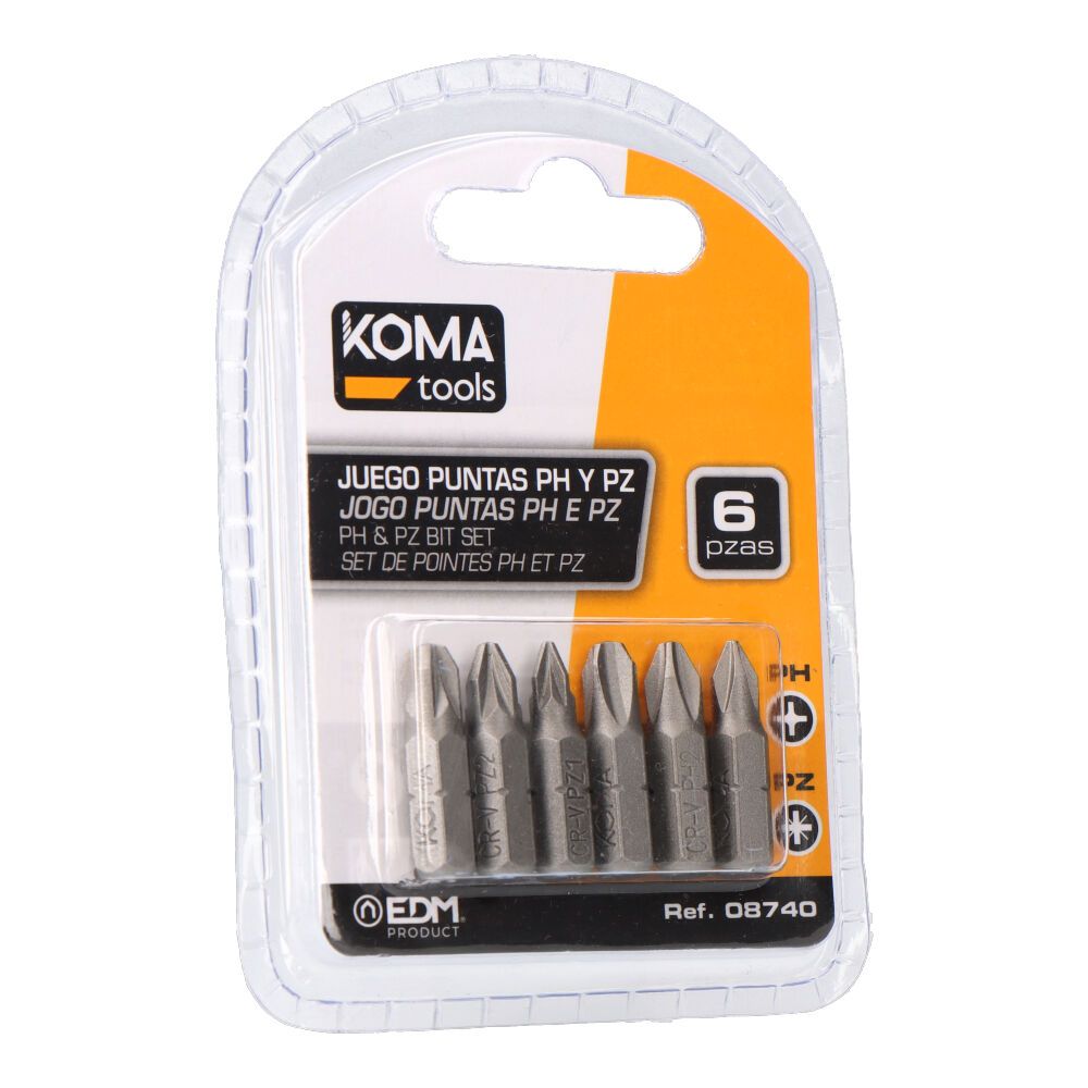 PUNTAS PHILLIPS PH1-2-3 x 25 mm, POZIDRIVE PZ1-2-3 x 25 mm, 6 PIEZAS