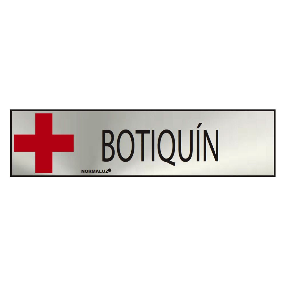 CARTEL INFORMATIVO "BOTIQUIN" (INOX ADHESIVO 0.8mm) 5x20cm NORMALUZ
