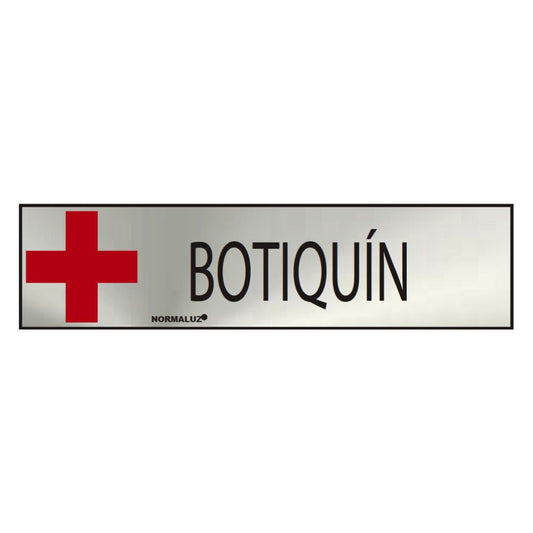 CARTEL INFORMATIVO "BOTIQUIN" (INOX ADHESIVO 0.8mm) 5x20cm NORMALUZ