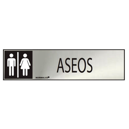 CARTEL INFORMATIVO "ASEOS" MIXTO (INOX ADHESIVO 0.8mm) 5x20cm NORMALUZ