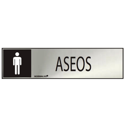 CARTEL INFORMATIVO "ASEOS" HOMBRE (INOX ADHESIVO 0.8mm) 5x20cm NORMALUZ