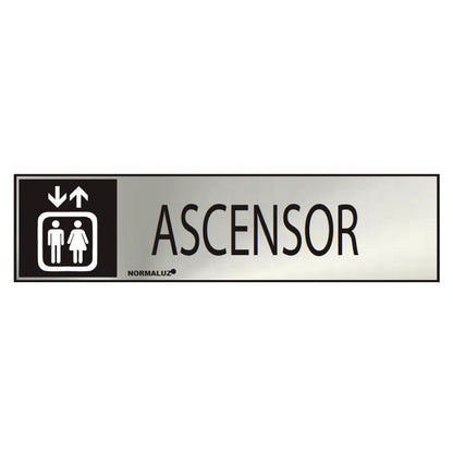CARTEL INFORMATIVO "ASCENSOR" (INOX ADHESIVO 0.8mm) 5x20cm NORMALUZ