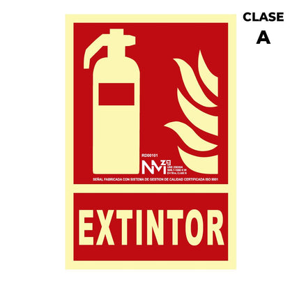 CARTEL DE EXTINCIÓN "EXTINTOR" CLASE A (PCV 1mm)  21x30cm NORMALUZ