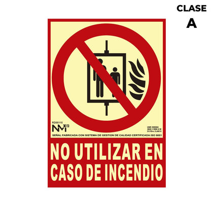 CARTEL DE EXTINCIÓN "NO UTILIZAR EN CASO DE INCENDIO" CLASE A (PVC 1mm) 21x30cm NORMALUZ