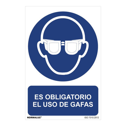 CARTEL "ES OBLIGATORIO EL USO DE GAFAS" (PVC 0,7mm) 30x40cm NORMALUZ
