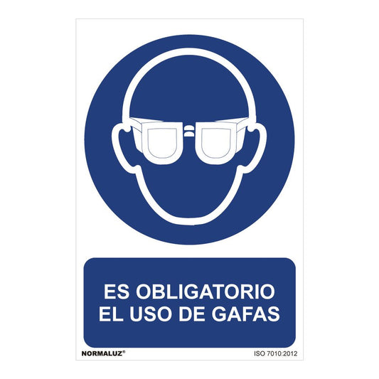CARTEL "ES OBLIGATORIO EL USO DE GAFAS" (PVC 0,7mm) 30x40cm NORMALUZ