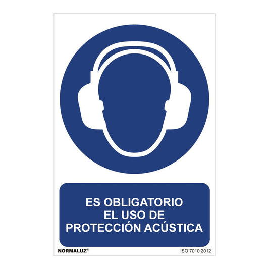 CARTEL "ES OBLIGATORIO EL USO DE PROTECCION ACUSTICA" (PVC 0,7mm) 30x40cm NORMALUZ