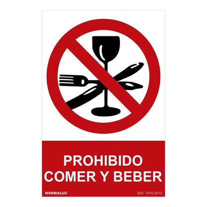 SEÑAL PROHIBIDO "PROHIBIDO COMER Y BEBER" (PVC 0.7mm) 30x40cm