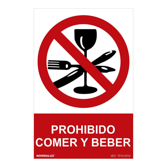 SEÑAL PROHIBIDO "PROHIBIDO COMER Y BEBER" (PVC 0.7mm) 30x40cm
