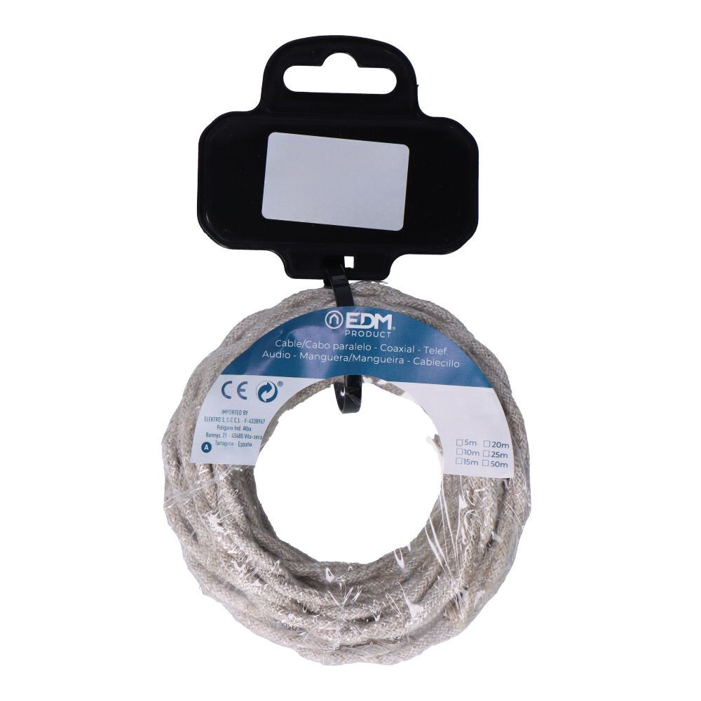 CARRETE CABLE TEXTIL TRENZADO H03VV-F 2 x 0,75 mm² LINO, 5 m