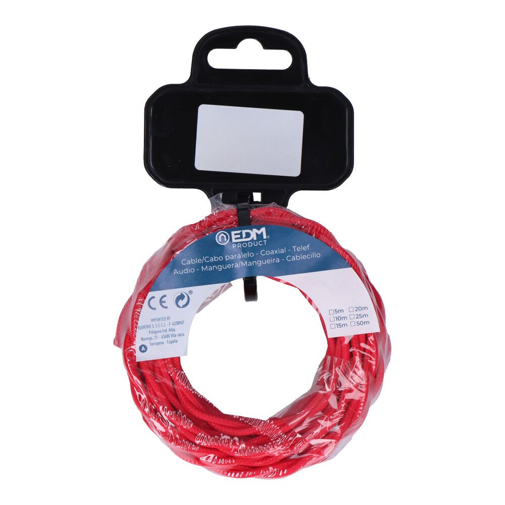 CARRETE CABLE TEXTIL TRENZADO H03VV-F 2 x 0,75 mm² ROJO, 5 m